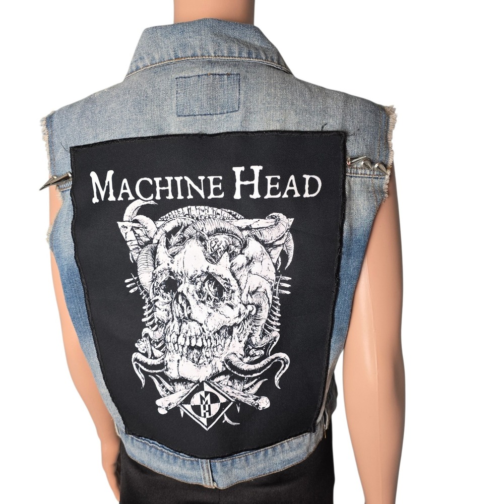 Ashley by 26 International Machine Head Spiked Denim Battle Vest Blue XL